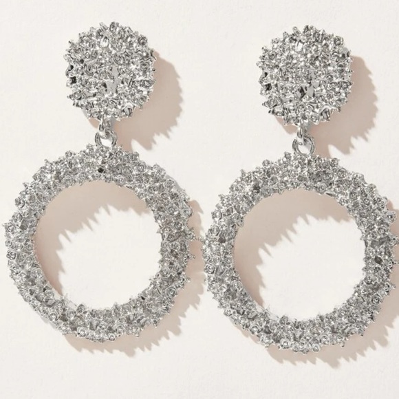 NWT Silver Drop Circle Earrings - Picture 4 of 4